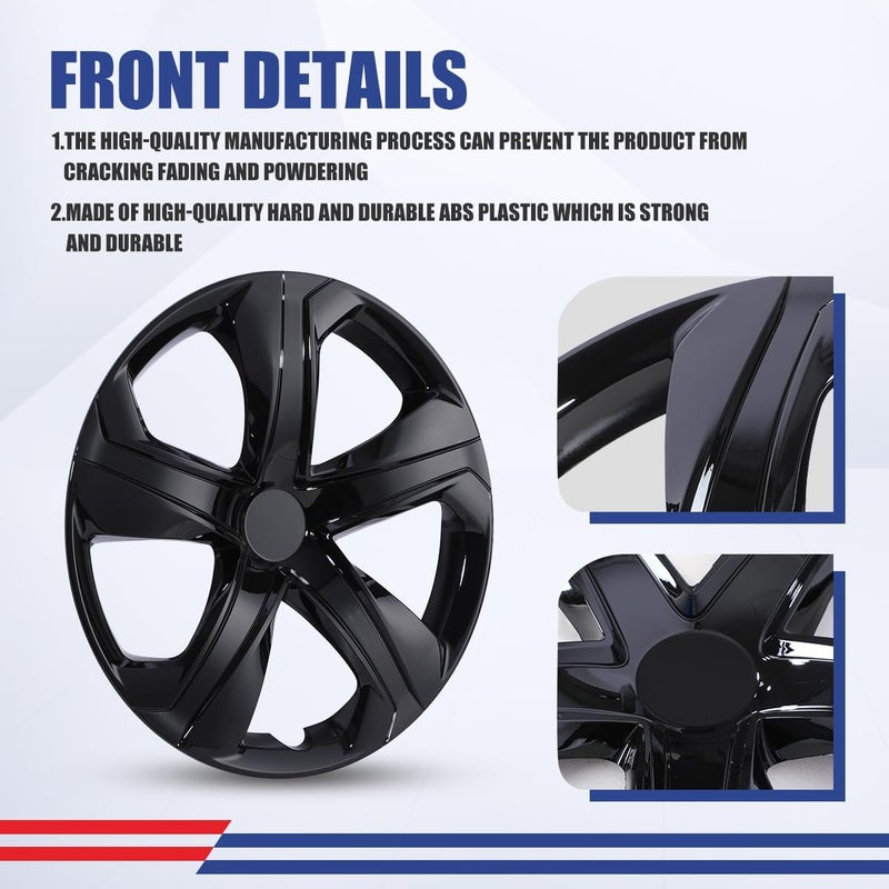 Winjet 16" Hubcaps Set of 4 for 2016-2026 Honda Civic Sedan Wheel Covers Compatible With[Honda Civic Sedan 2016 2017 2018 2019 2020 2021 2022 2023 2024 2025 2026], Only Fit Steel Wheel (Black Lacquer) - Image 4